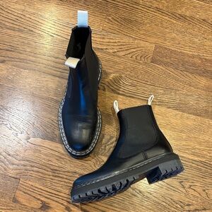Proenza Schouler Black Chelsea Boots with White Stitching, lug sole, EU38, US8